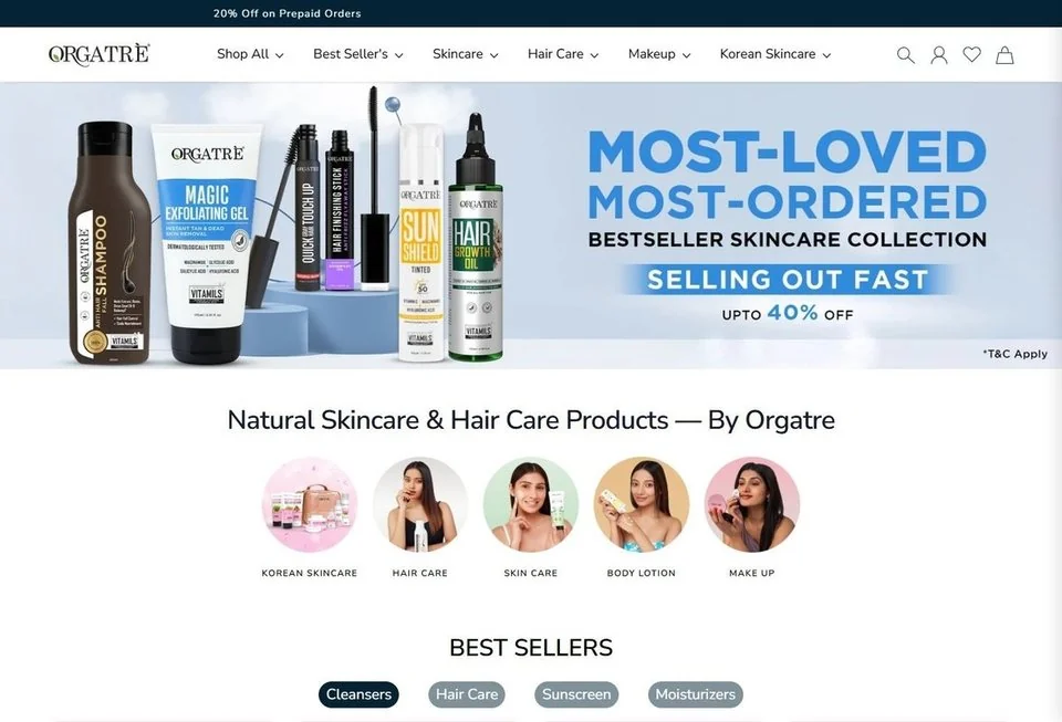 Orgatre website screenshot — ecommerce & consumer brand marketing portfolio reference from Digital Magma