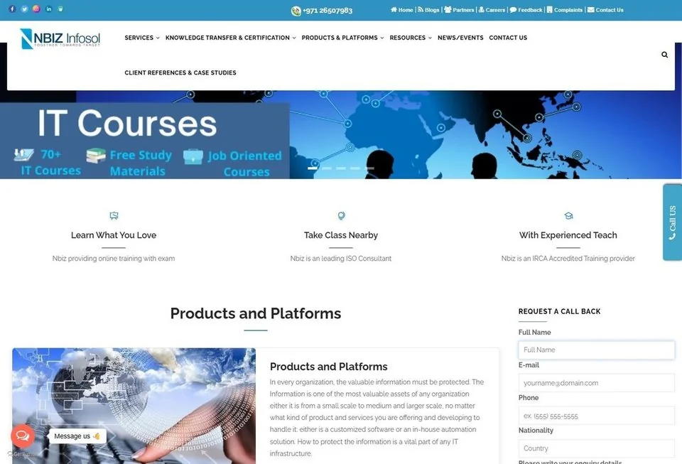 Nbiz Infosol website screenshot — professional services marketing portfolio reference from Digital Magma